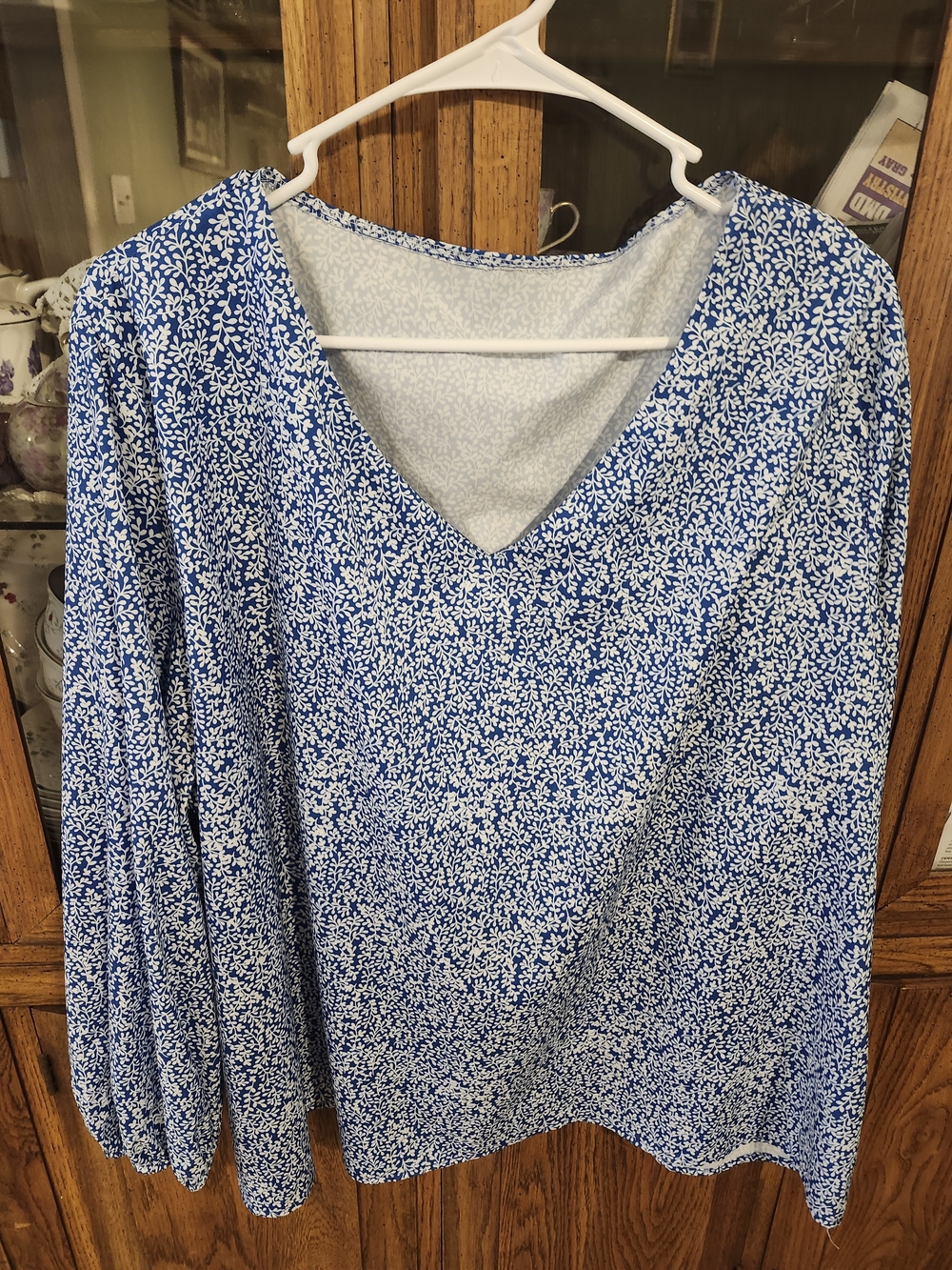 Blue Floral V-Neck Women's Top